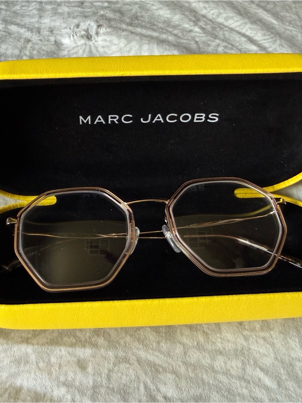 Marc Jacobs Gold Octagonal Metal Frame Sunglasses with Brown Lenses